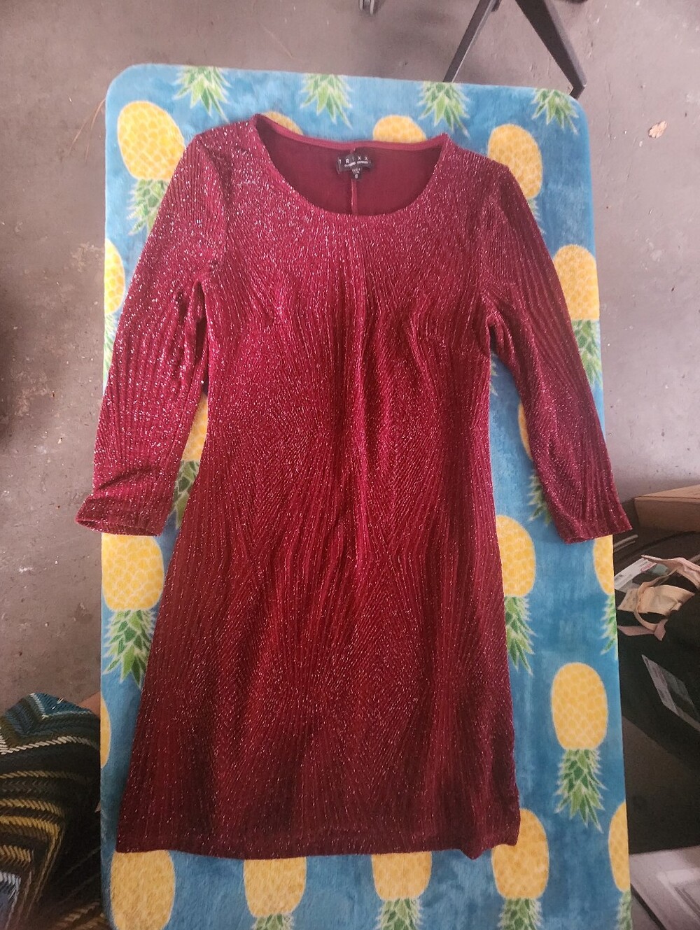 Trixxi Metallic Red Long-Sleeve Scoop Neck Dress